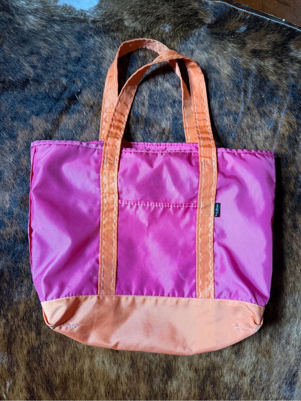 L.L. Bean Pink Tote with Orange Handles and Base